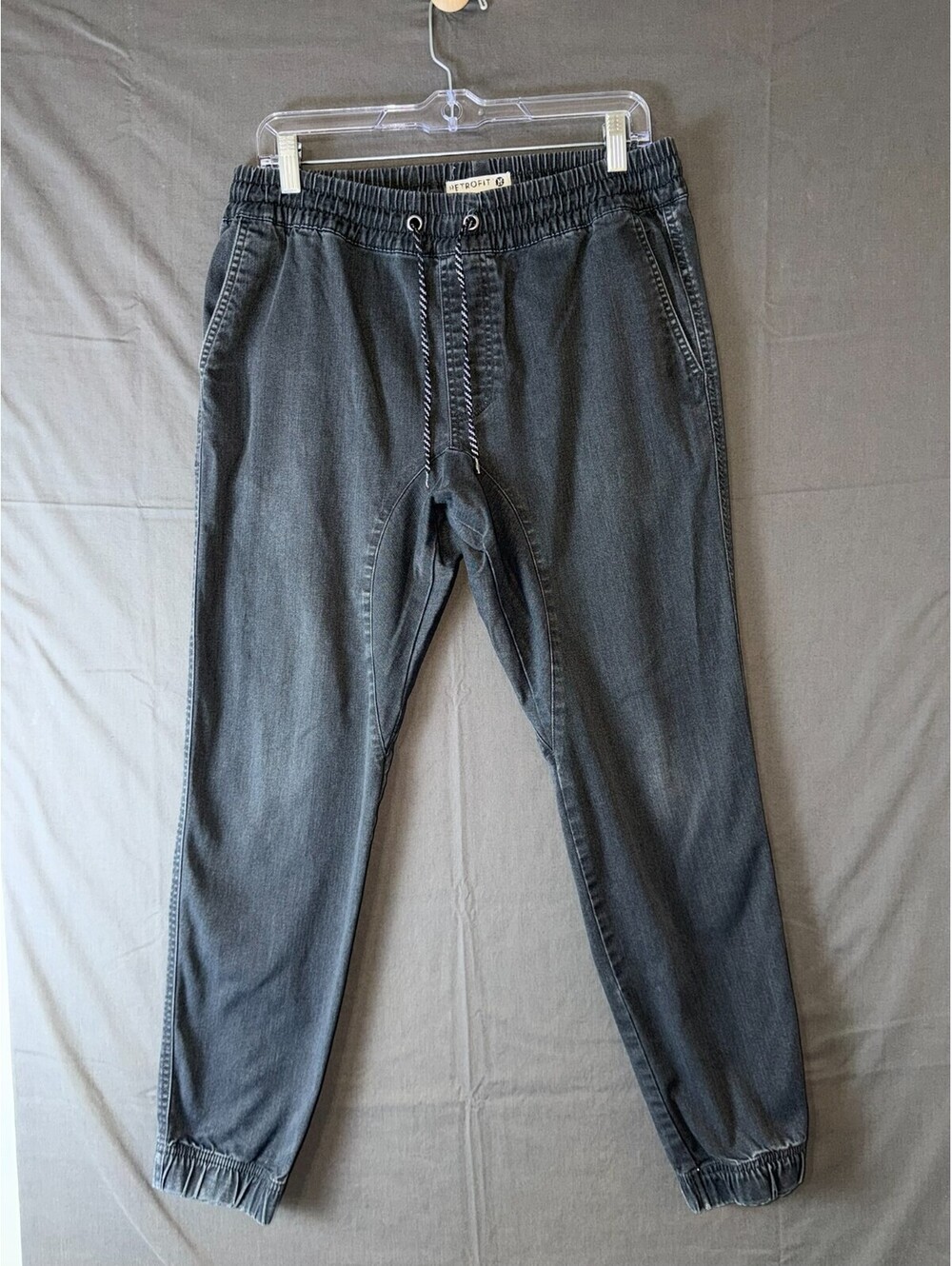 Retrofit Jogger Pants M – Dark Gray Denim‑Look Elastic Waist Cuffed Men’s